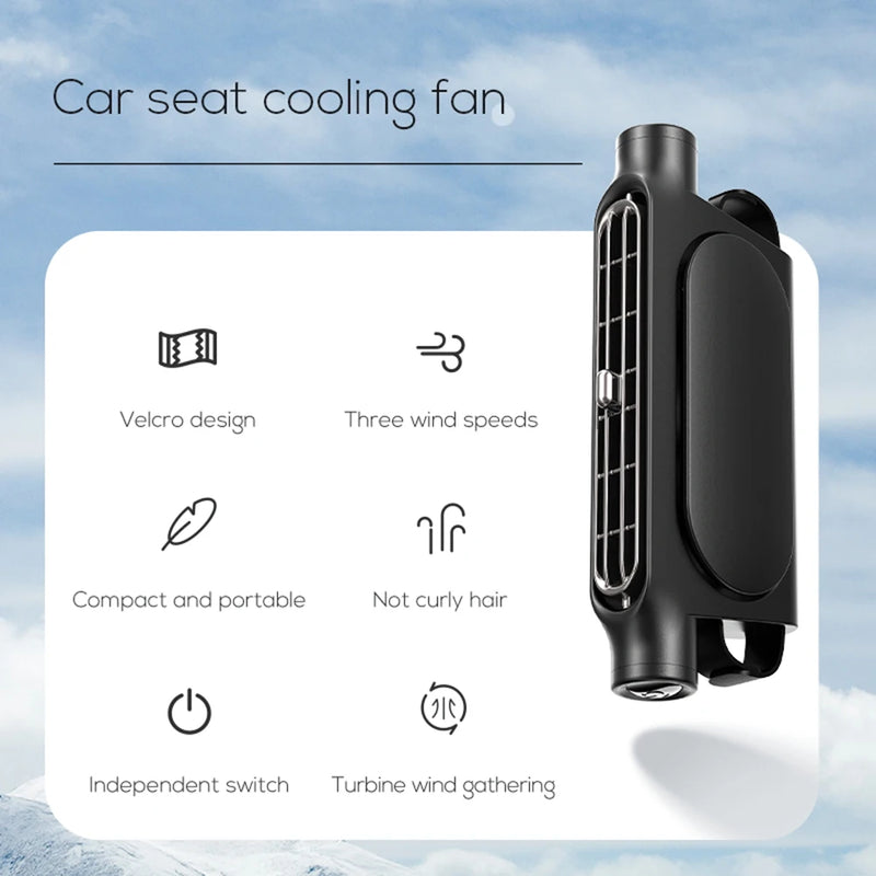 Portable Car Headrest Fan with 3-Speed Cooling