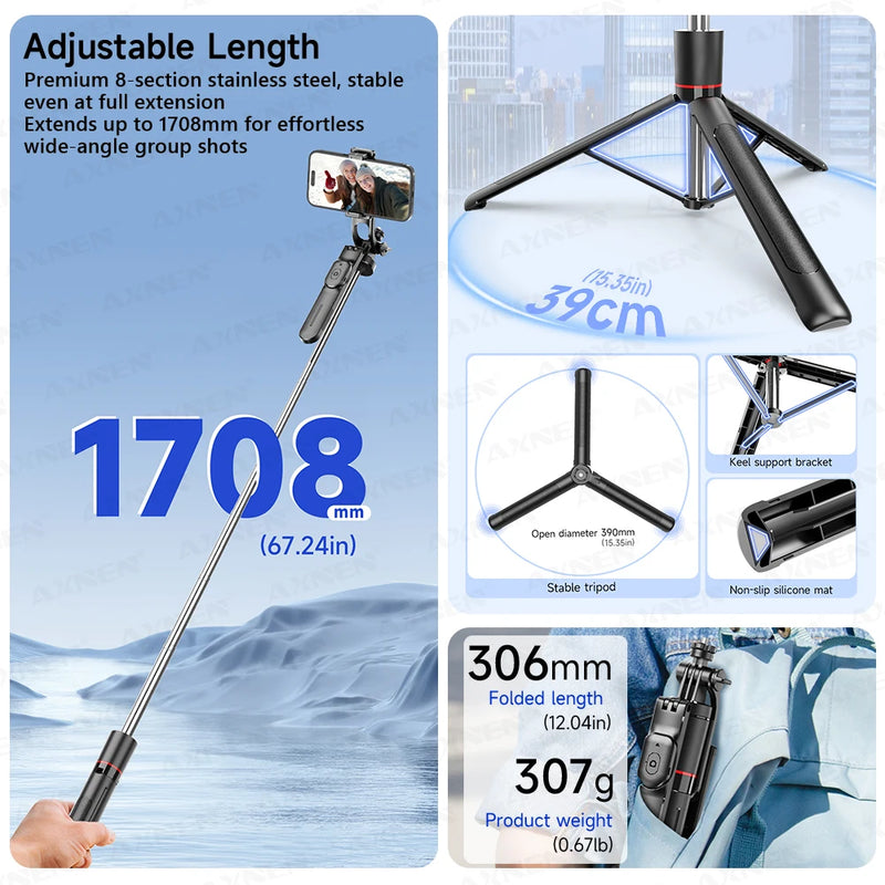 Extendable Selfie Stick Tripod with Bluetooth Remote