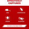 A graphic listing pests effectively captured, including mice, cockroaches, spiders, scorpions, and other insect pests.