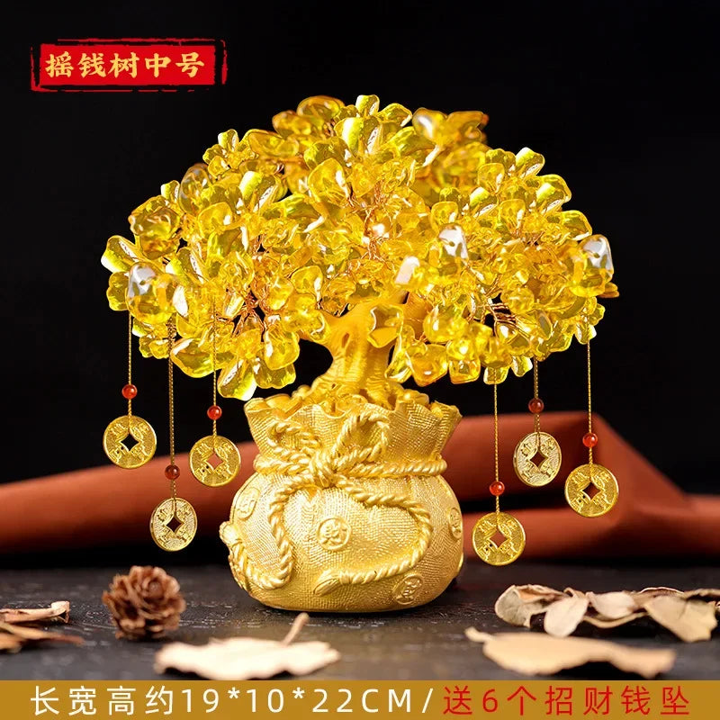 Golden Citrine Crystal Money Tree – Feng Shui Wealth Charm