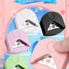 A collection of five pink and white rounded corner cutters for DIY crafts displayed on a light blue background.