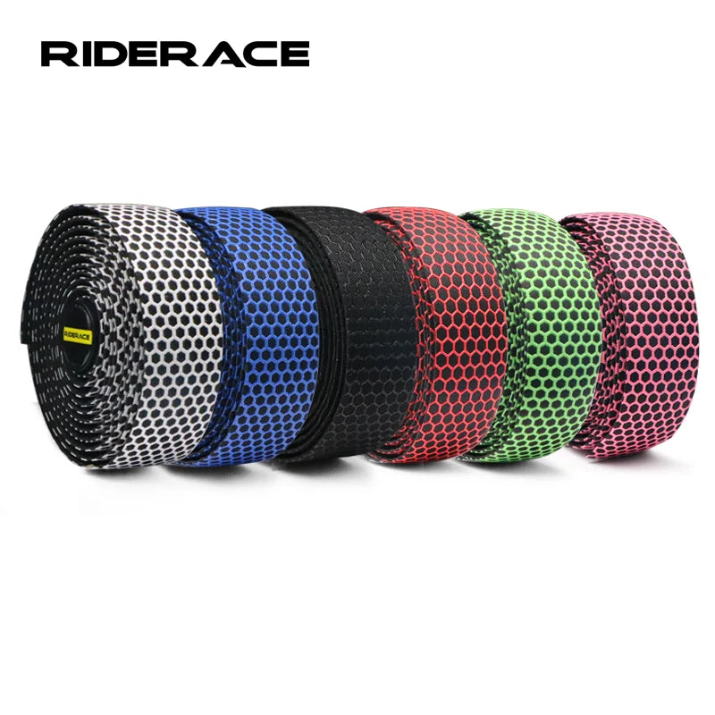 A variety of colored silica gel handlebar tape rolls for cycling and racing