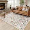 A rectangular floral vine pattern soft carpet mat placed on a light wood floor.