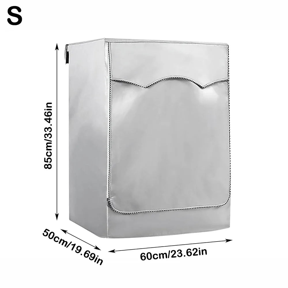 A white waterproof washing machine cover featuring a roll edge design.