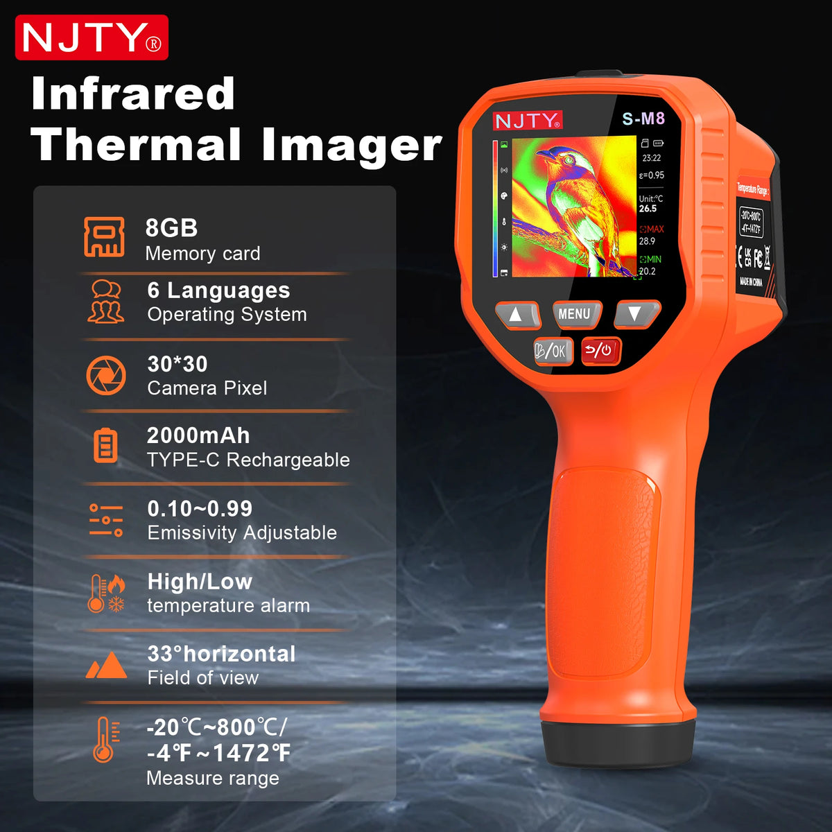 Handheld Infrared Thermal Imager with Dual-Light Fusion (Range -20°C to 800°C)