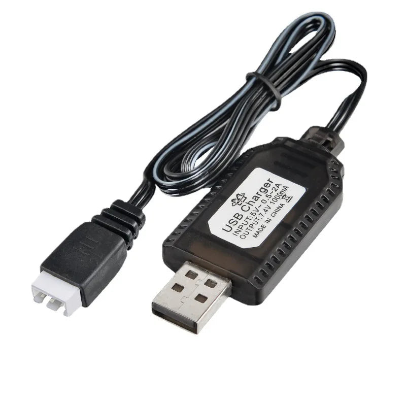 Black USB charger cable with a connector for charging Li-ion battery packs
