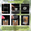 Installation steps showing how to assemble a clear plastic bird feeder for finches and canaries