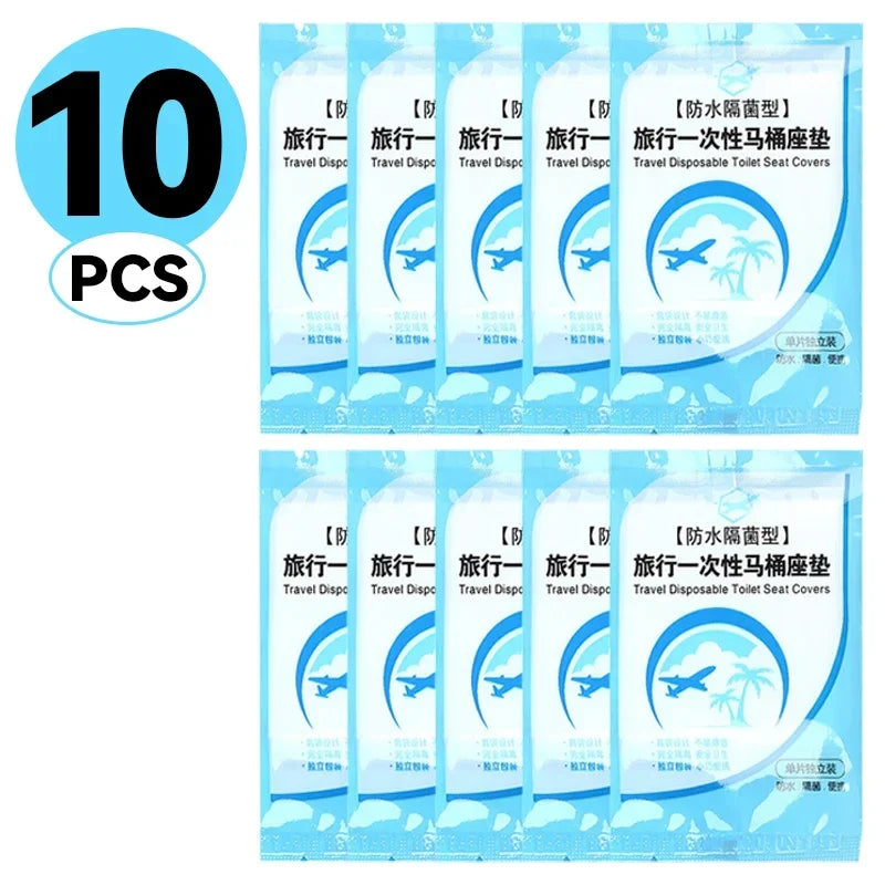 Pack of 10 disposable waterproof toilet seat covers for travel and portable use