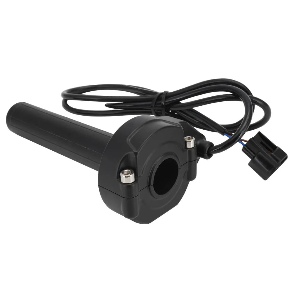 Black electric bike throttle grip for Sur-Ron X/S with attached wiring and mounting hardware