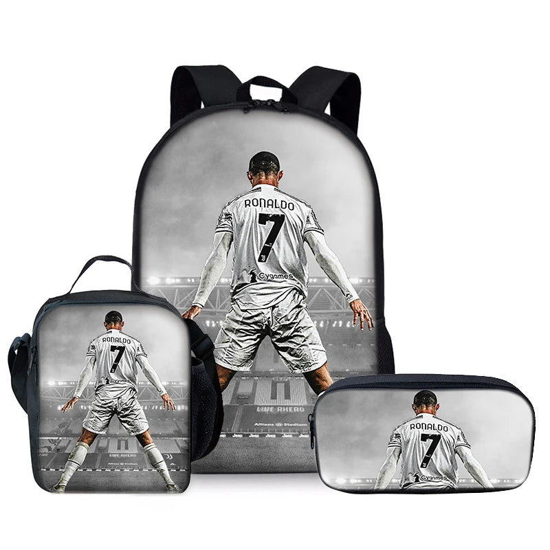 CR7 Football Player 3D Cartoon School Backpack Set for Kids