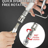 Hand holding a stainless steel swivel connector for airless spray hoses demonstrating 360 degree flexible rotation.