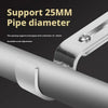 A close-up view of a metal bracket designed to support a 25mm pipe diameter.