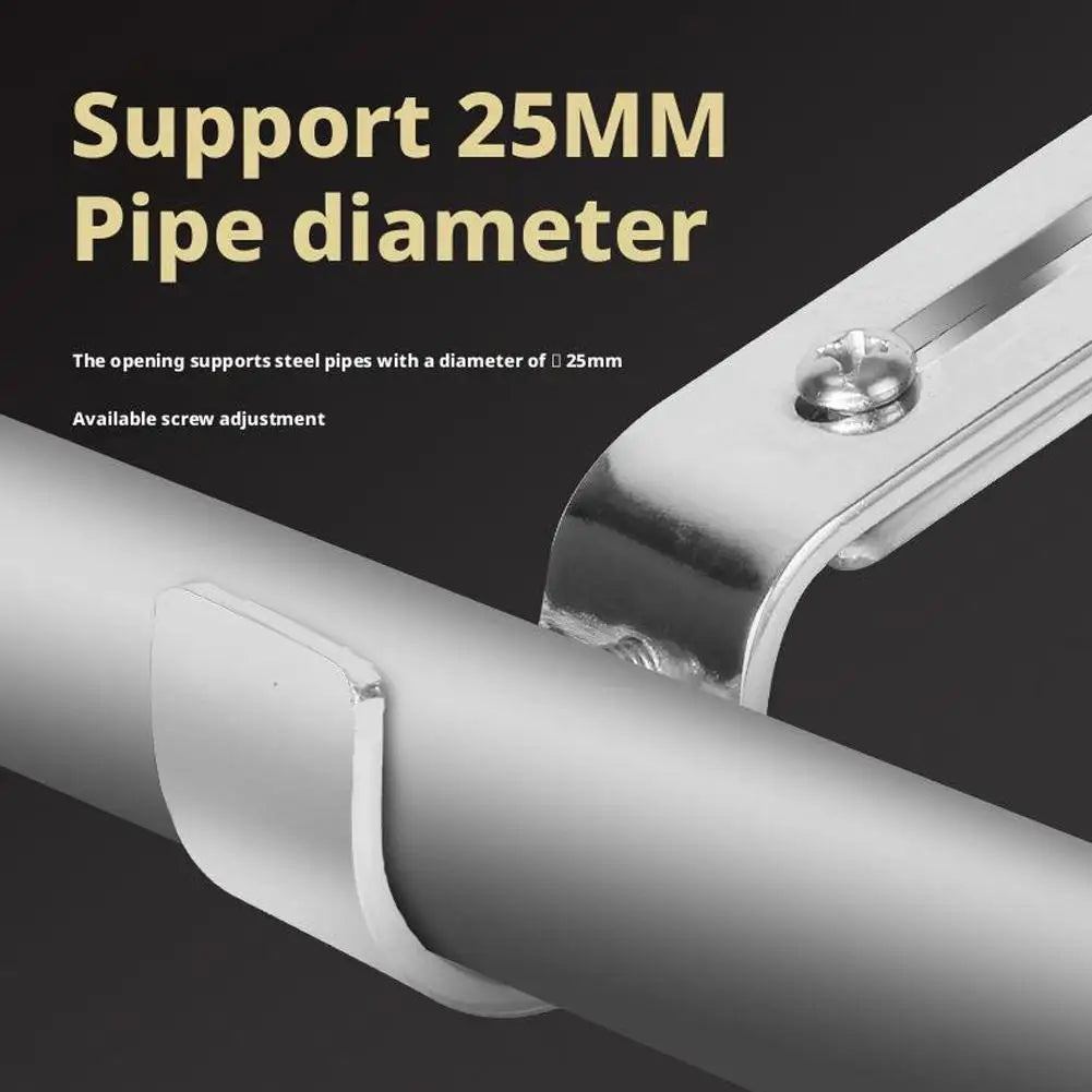 A close-up view of a metal bracket designed to support a 25mm pipe diameter.