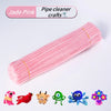 A pink 100-piece chenille pipe cleaner craft set with various animal shapes.
