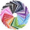 A circular display of various colorful cotton fabric squares featuring floral dot patterns for patchwork and quilting.