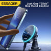 A hand holds a smartphone near an Essager one-hand control device with an RGB light, demonstrating a wireless car charger mou