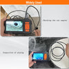 An industrial endoscope probe is shown being used for checking a car engine and inspecting piping.