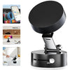A black magnetic foldable car phone mount with dual-side adhesion shown in various contexts.