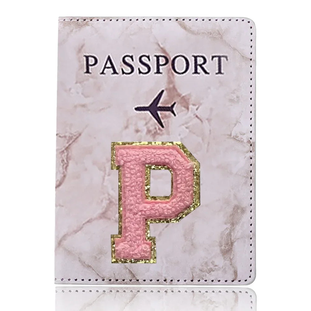 Embroidered Letter Passport Holder with Card Pocket
