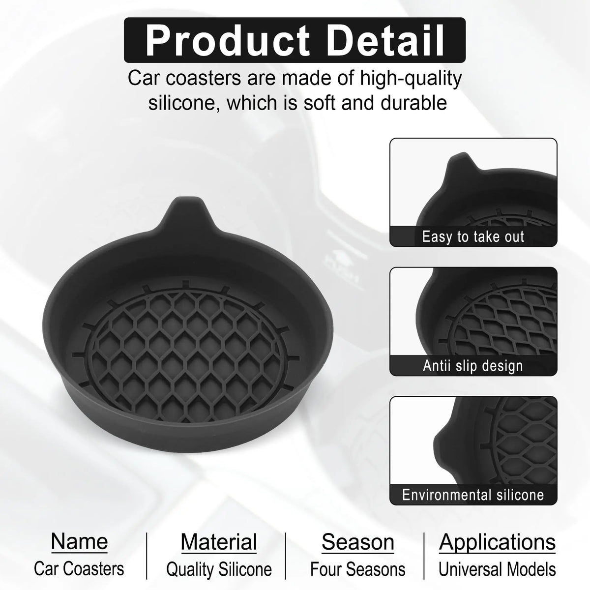 Non-Slip Silicone Car Cup Holder Coasters