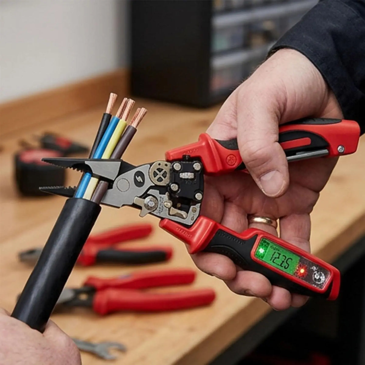 Multifunctional Wire Stripping Pliers with Digital Voltage Tester