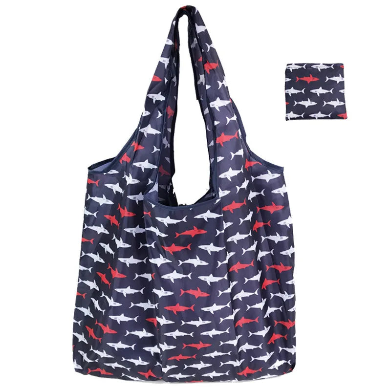 Foldable Nylon Reusable Shopping Bag with Floral Print