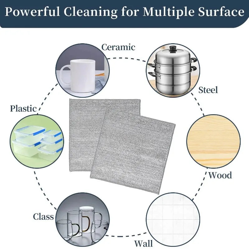 A diagram showing powerful cleaning for multiple surfaces including ceramic, steel, plastic, wood, and wall.