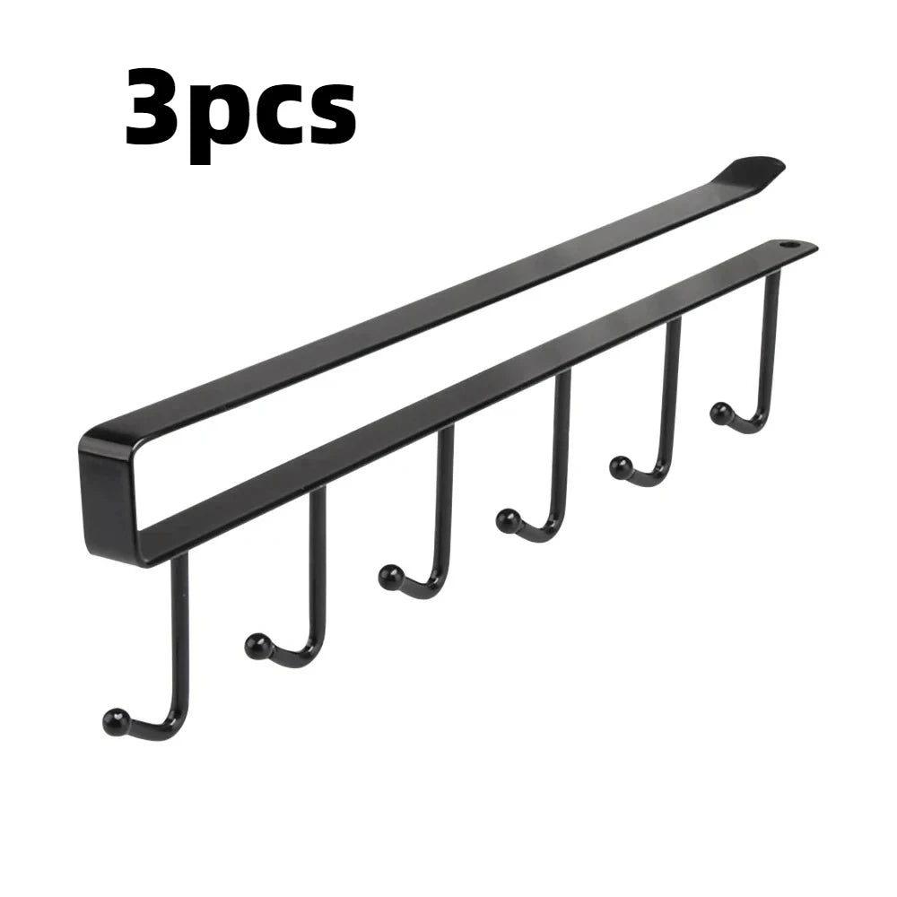 6-Hook Under Cabinet Storage Rack for Kitchen and Closet Organization