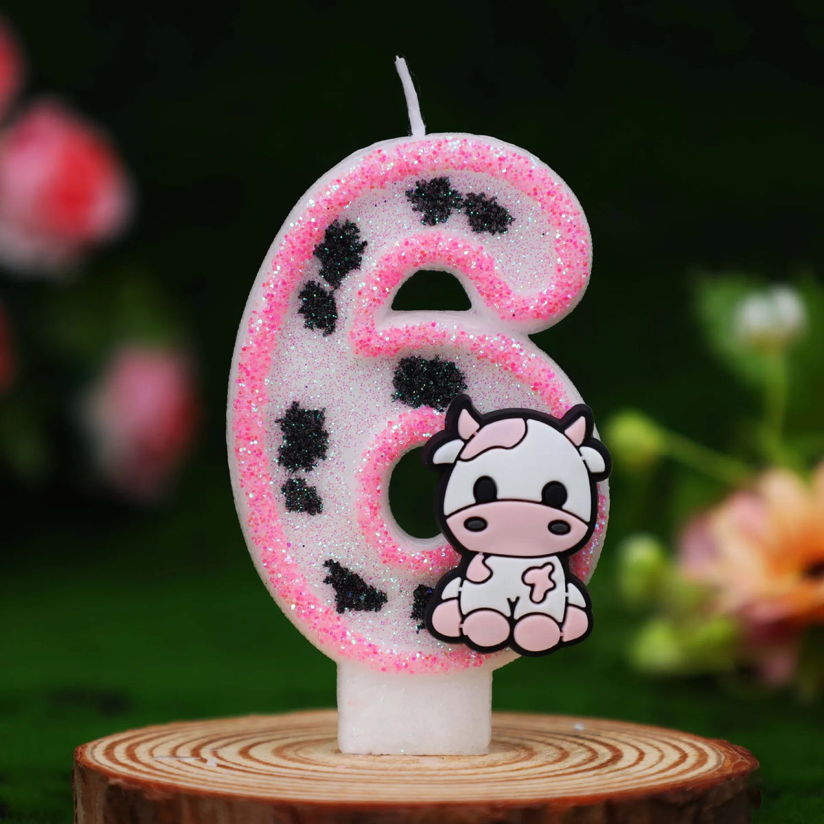 Cow Print Number Candles with Glitter Finish