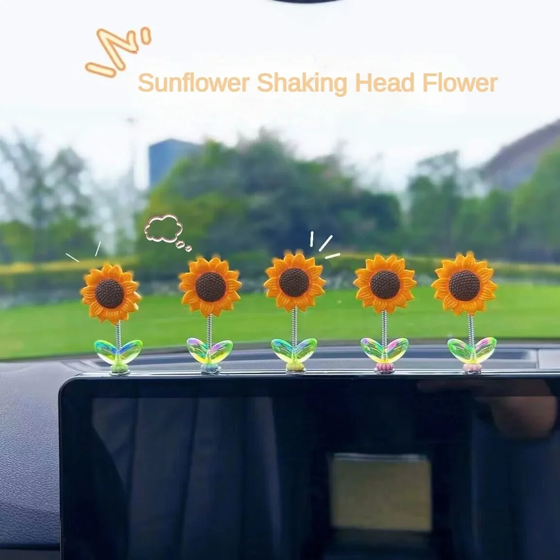 Sunflower Shaking Head Car Ornament – Cute Dashboard & Rearview Mirror Décor