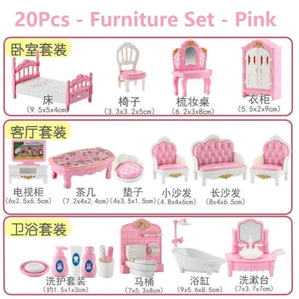 Kawaii Pink Dollhouse Kitchen Furniture Play Set