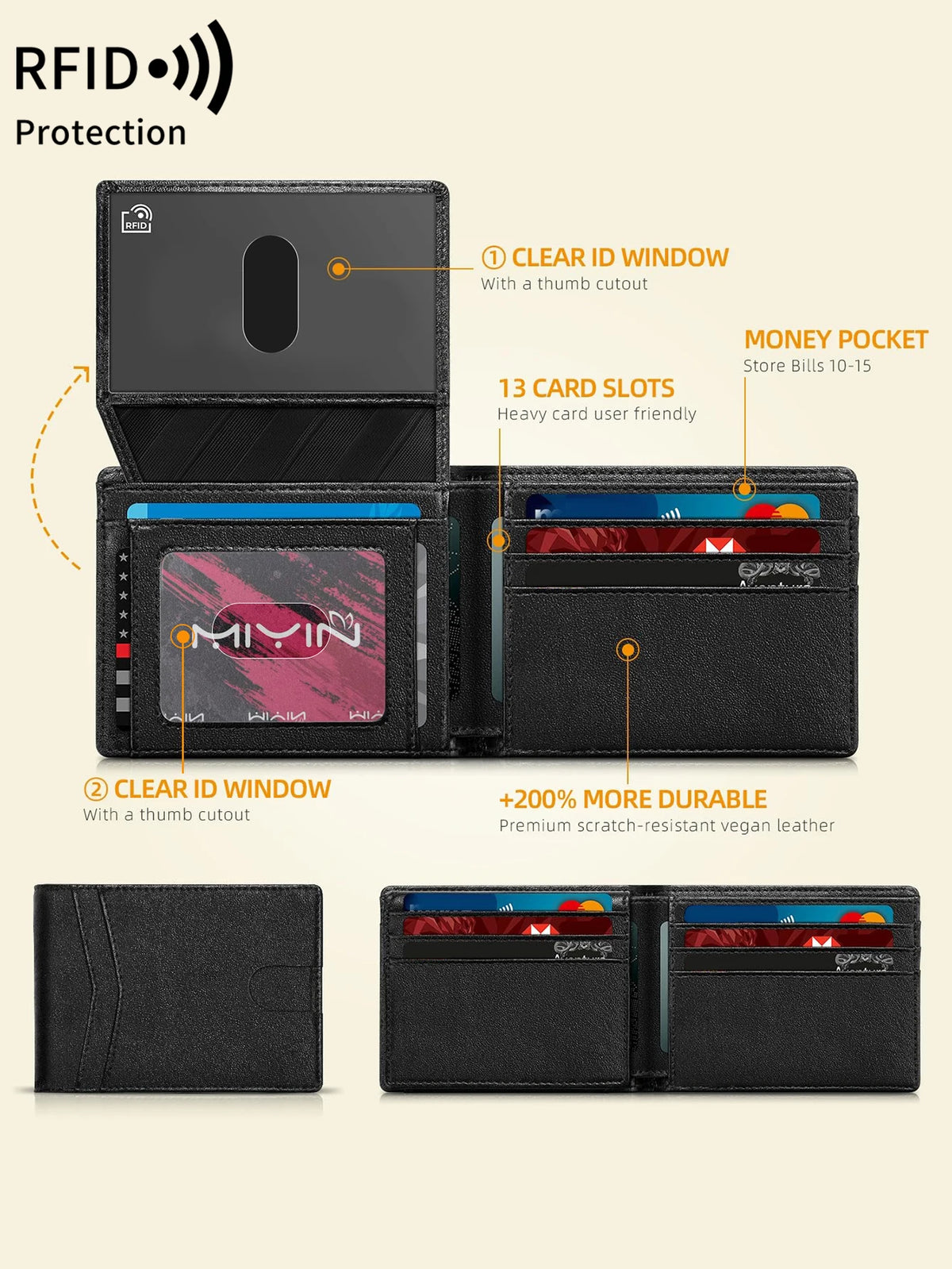 Slim Carbon Fiber Trifold Wallet with RFID Protection