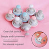 A set of six light blue and pink non-slip duvet cover clips shown on a pink background.