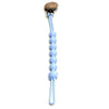 A food-grade silicone pacifier clip with an anti-lost chain, featuring a wooden top and blue silicone beads.
