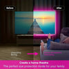 Before and after comparison showing a screen display transformation for a home theatre setup