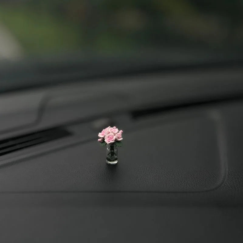 Mini Rose and Sunflower Car Dashboard Vase Decor