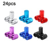 A set of four aluminum alloy wheel tire valve caps in various colors including silver, blue, red, and black.