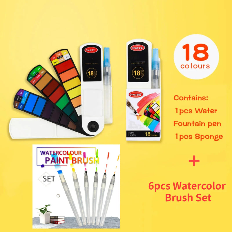 Faltbares Aquarell-Set für unterwegs mit Fächerpinsel