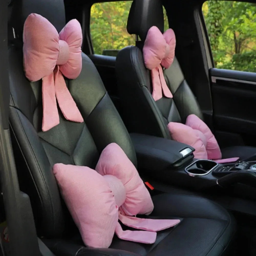 Cute Bowknot Car Neck Pillow – Plush Headrest for Comfortable Drives
