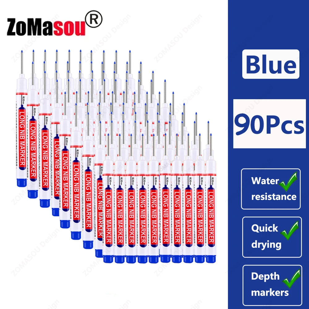 A set of 90 blue long-head markers used for woodworking and construction