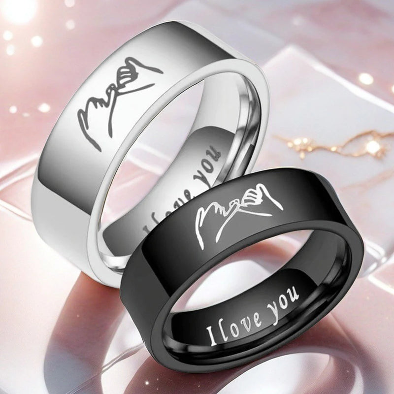 Titanium Steel Couple Rings with 'I Love You' Engraving