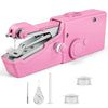 Pinke portable Mini-Nähmaschine mit verschiedenen Nadeln und Zubehör