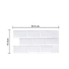 A rectangular sheet of white 3D waterproof peel-and-stick kitchen wall tiles, measuring 30.5 cm by 15.3 cm.