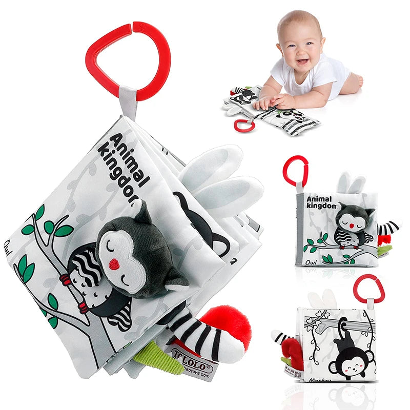 High-Contrast Soft Cloth Book with 3D Touch & Sensory Sounds for Babies 0-12 Months