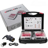 A box and a black magnetic wireless LED trailer light with rechargeable batteries and charging cable.
