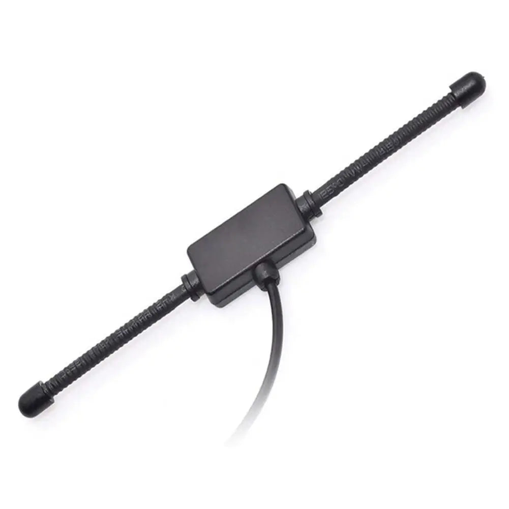 Black universal car windshield AM/FM radio antenna signal booster with adjustable wires