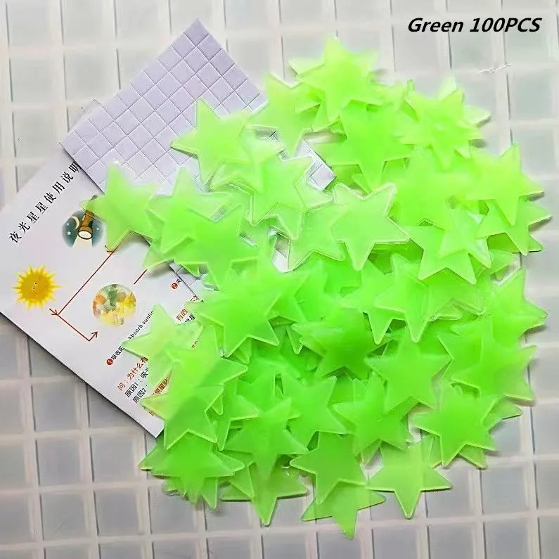 Green glow-in-the-dark 3D star wall stickers for kids' rooms and bedrooms