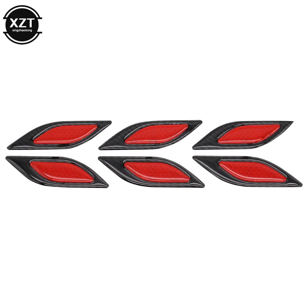 A set of six reflective carbon fiber car styling strips in red and black.