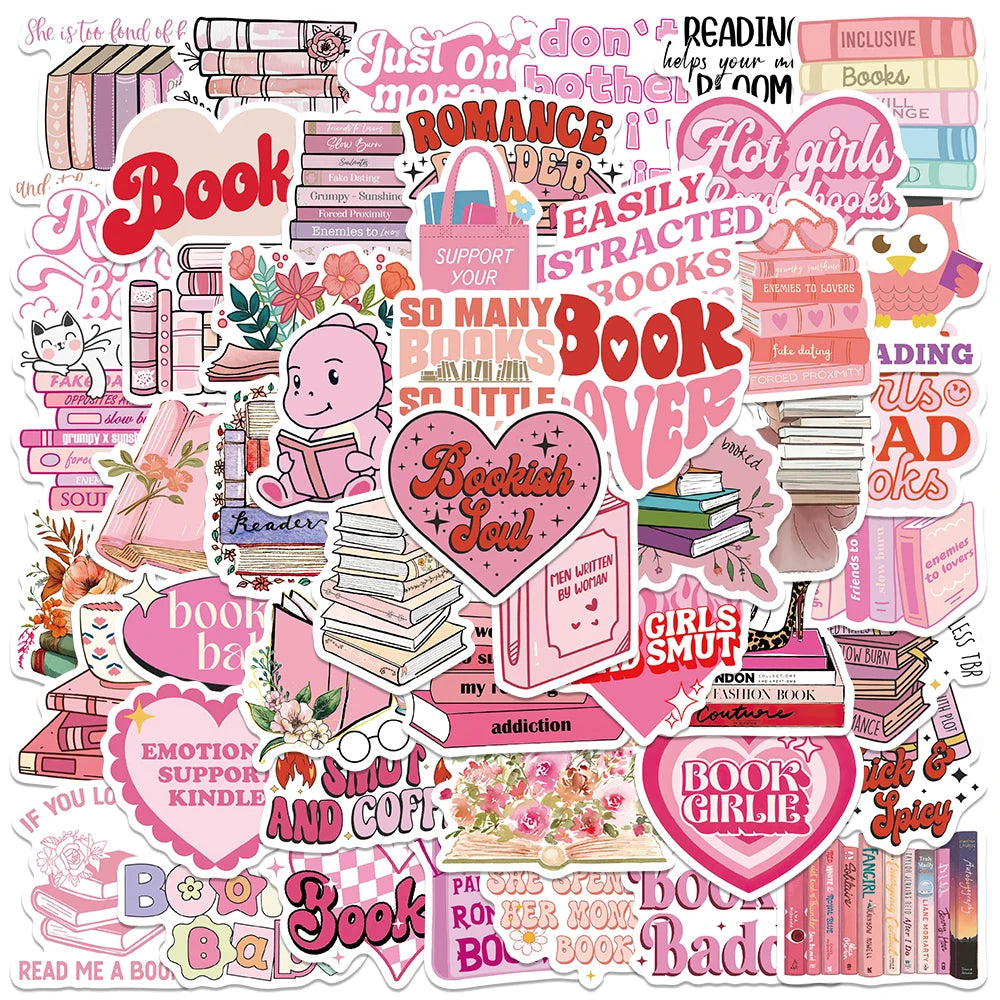 A collection of stickers featuring various book-related phrases and graphics for a Dark Romance Booktok theme.
