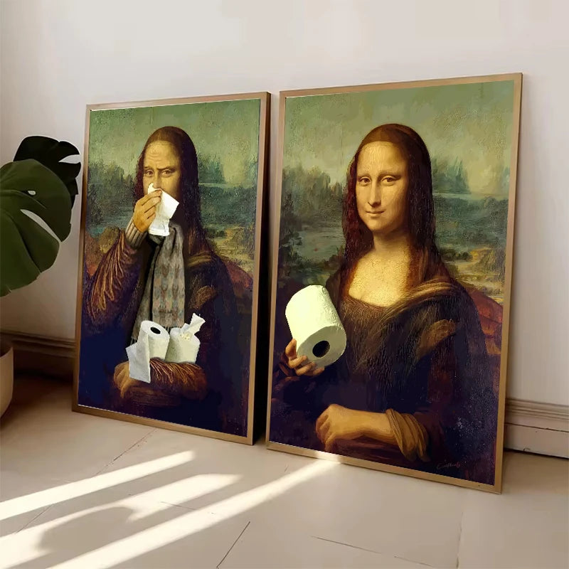 Mona Lisa Funny Bathroom Wall Art Canvas Print